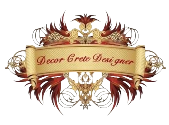 A gold and red banner with the word decor creto designer.