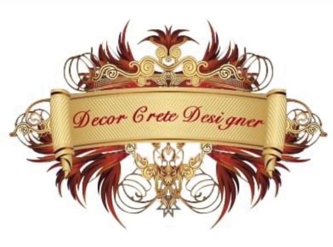A gold and red banner with the words decor creto designer.