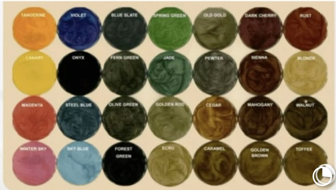 A color chart of different shades of hair dye.